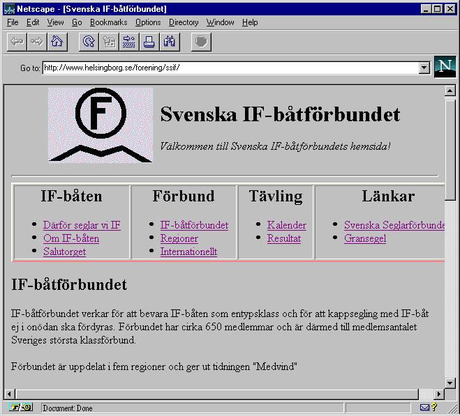 Hemsida 9 april 1996, tagen med den tidens browser
